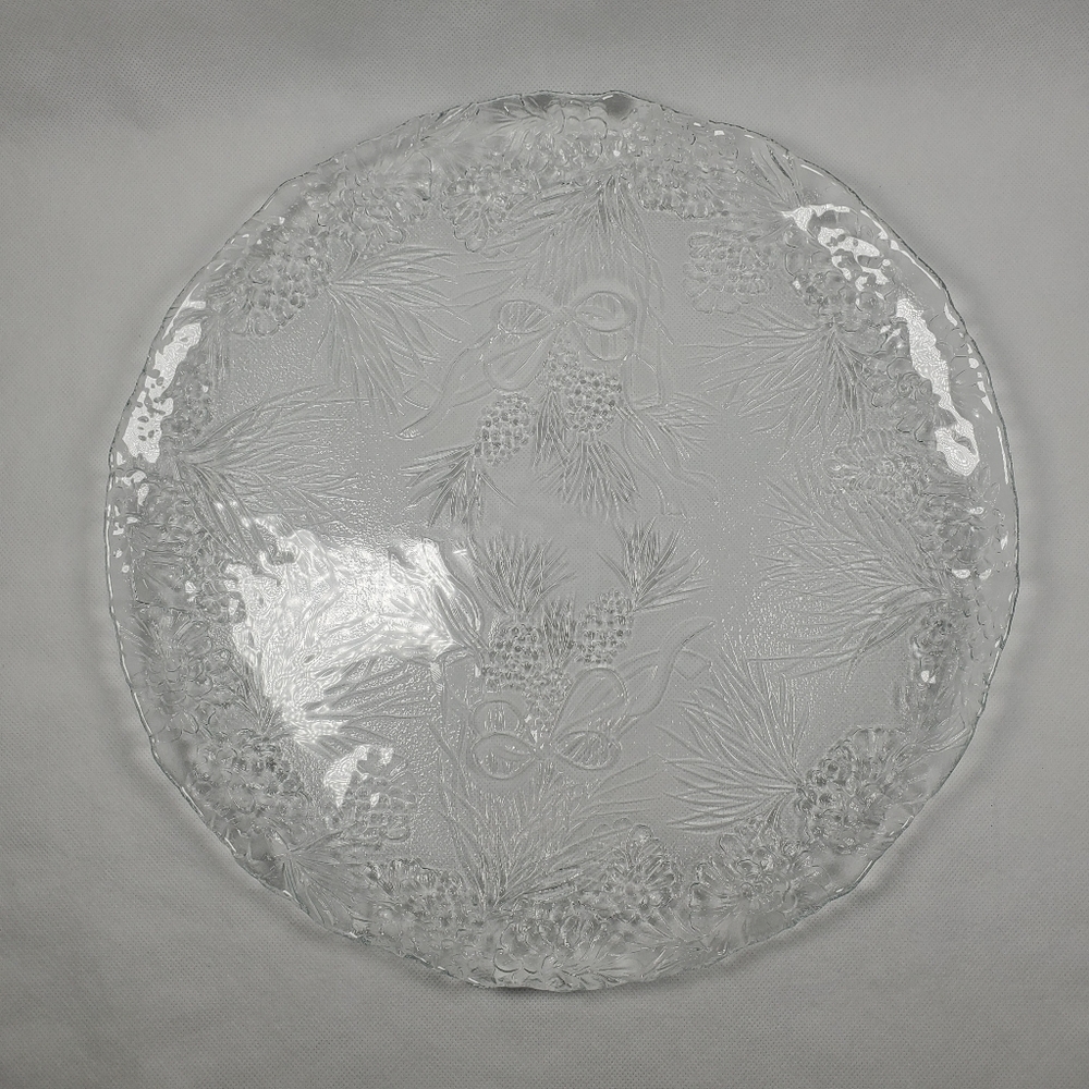 Christmas Holiday Divided Embossed Glass Serving D